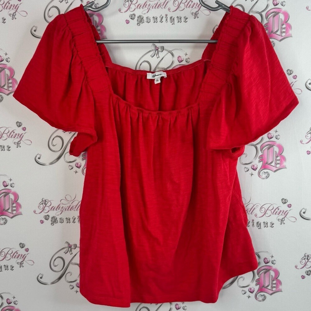 Reitmans tshirt ruffle sleeves pleated pattern blouse bright red  Women's Top